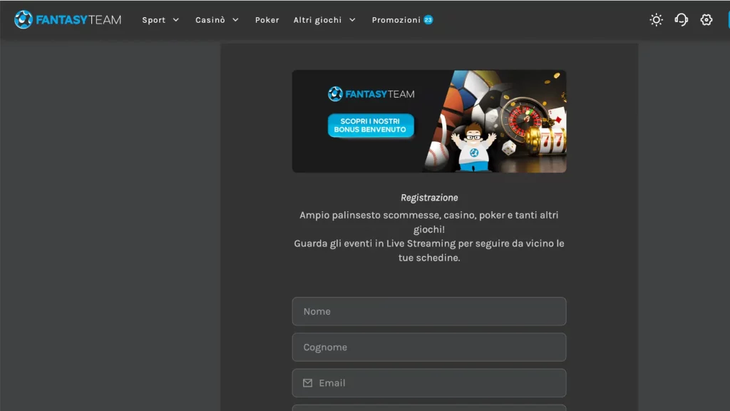 Fantasy Team Casino Registrazione