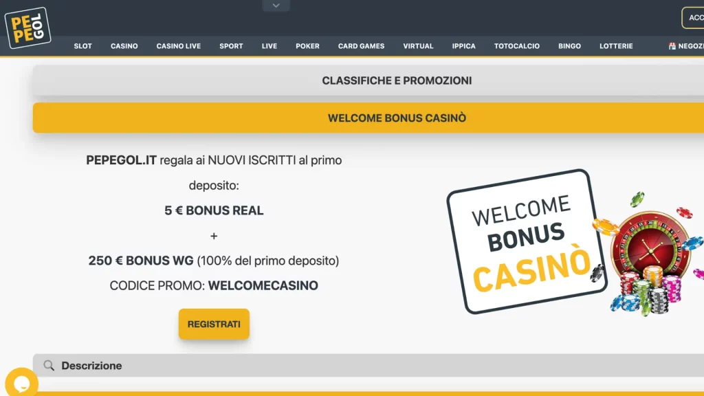 Pepegol Casino Bonus Benvenuto