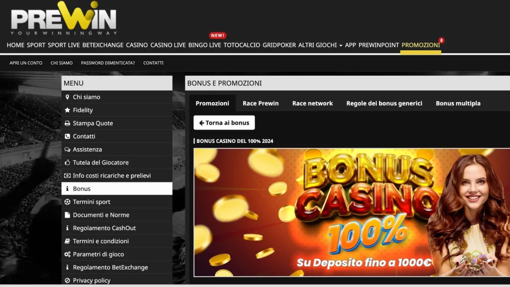 Prewin Casino Bonus Benvenuto